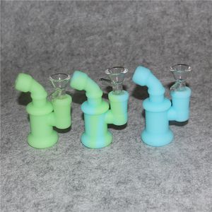 Glow in Dark Silikon Bong Shisha Mini Silikon Dab Rig Wasserpfeifen 3,85 Zoll Unzerbrechlicher Perkolator Bubbler Bohrinseln mit Glasschüssel