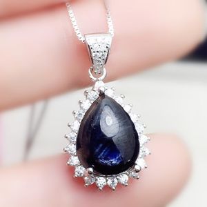 Medaglioni Natural Real Black Sapphire Drop Style Collana pendente per gioielli 7ct Gemstone 925 Sterling Silver Fine X216326