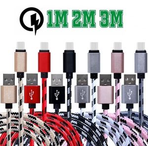 Fast Speed Type c Micro cables 1m 2m 3m Fabric braided Aluminum cable for samsung htc android phone