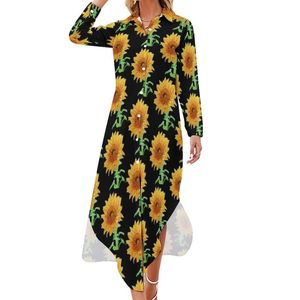 Casual jurken waterverf zonnebloem chiffon jurk sexy v nek zonnebloemen kunst moderne dames esthetisch geschenk idee casual casual