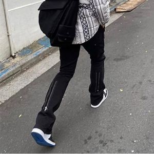 Men's Jeans Zipper Spliced Straight Multi Pocket Flare Pants Trend Men High Street Washed Retro Loose Casual Hip Hop Denim Trousers