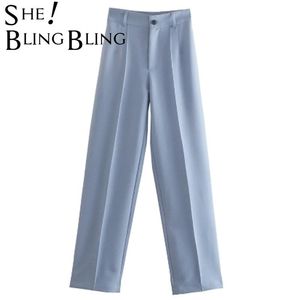 SheBlingBling Women Pant Traf Casual High Waist Chic Office Ladies Female Elegant Black Straight Suit Pants Trousers 220325