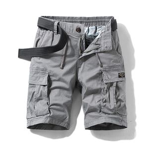 Homens verão algodão exército tático carga moda cáqui multibolso casual calças curtas soltas shorts homens 220712