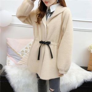 Women's Fur & Faux Coat 2022 Women Autumn Winter Soft Thick Warm Single Breasted Outerwear Hooded Lace Up