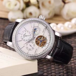 42mm High Quality Mens Automatic Watch Mechanical Sapphire Moon Phase Diamonds Bezel Rose Gold Black Blue Leather Tourbillion 01