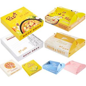 Personalize a caixa de embalagem de pizza de pizza OEM/ODM Caixas de caixa de papel de pizza revestidas com grau alimentar com alça 7/8/10/11/12/13/14/15/16/17/18 polegada Pacote de forma portátil