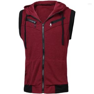 Men's Vests Sudaderas Hombre 2022 Mens Brand Fashion Sleeveless Casual Slim Hooded Tracksuit Zipper Sweatshirts Solid Plus Size Vest Tops1