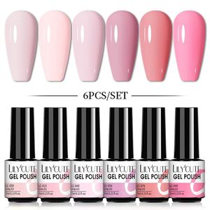 Nail Art Kits LilyCute 6 шт. / Установить гель Польский маникюр для ногтей Обнаженные розовые цвета полупомальный впитанный ультрафиолетовый
