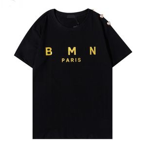 Summer 2022 Paris fashion designer high-end Women's T-Shirt sleeve t-shirt Womens button Balmaim printed Harajuku men's couple style cotton shirt with round collar