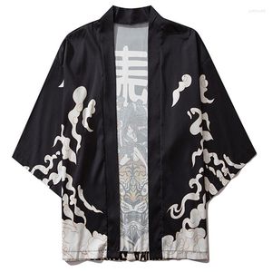 Kurtki męskie tygrys zacierany druk letni hip -hop japońskie kimono mężczyzn luźne streetwear otwarty przedni płaszcz Topmen's