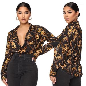 Dames Blouses Shirts Herfst Dames Casual Print Lange Mouw 2022 Turn-Down Collar Sexy Night Club Blouse Tops