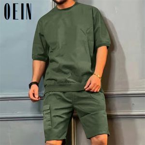 Summer Mens Tracksuit Solid 2 peças Conjunto de casais casuais shorts de carga conjunta moda moda esporte de traje de corrida 220708