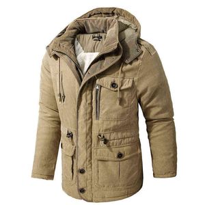 Winterjacke Männer Kapuze Windbreaker Baumwolle gepolstert Snow Coat Männlich Schlanker Fit lässig Fleece warme Jacken Mann Classic Parkas L220706