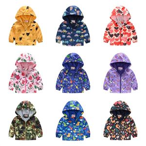 Boys Girls Jackets Baby Cute Outdoor Clothes Fashion Cartoon Dinosaur Printed Hooded Windbreaker Kids Outwear Clothing 20yra E3