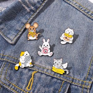 Cat And Fish Enamel Pin Rabbit Mouse Cheese Brooches Metal Badges Bag Clothes Pins Up Jewelry Gift for Animal Lover