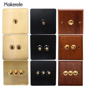 10A Retro Stainless Steel Wood Brass Toggle Switch 1 2 3 Gang Wall Lamp Switch 86 Type Dual Control Light Switch T200605298a