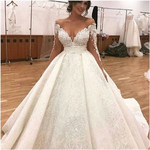 Splendidi abiti da sposa in tulle Abito da ballo da sposa Sheer Scoop Neck Custom Made Plus Size 2022 Maniche lunghe vestido de novia