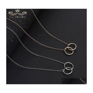 Pendanthalsband Dubbelcirkelklavikelhalsband f￶r kvinnor Fashion Designer Gold Sier Chain Valentines Day Gift Drop Delivery Jewel DHX78