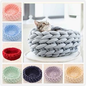 Cat House Cushion Soft Long Plush Warm Pet Mat Cute Kennel Sleeping Basket Bed Round Fluffy Comfortable Touch Products 220323