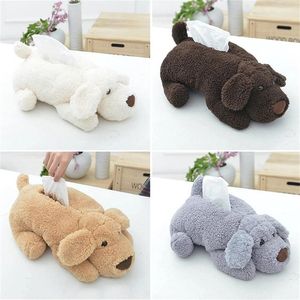 Car Tissue Box Auto Plush Tissue Holder Cute Cartoon Dog Doll Tissue Box Organizer Storage Car Interior Accessories 210326