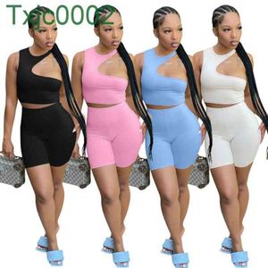 Summer Women Two Pieces Pants Set Outfits Deisgner Hollow Out Tracksuits Sexy Sleeveless Off Shoulder Tops Shorts Suit Clothing