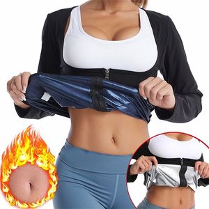 Kvinnor Bastu Shaper Tops Långärmad termo Svett Formewear Slimming Zipper Midje Trainer Corset Gym Fitness Workout Shirt 220801