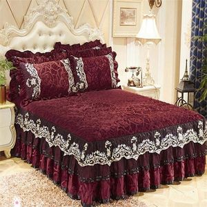 58 Single Crystal Velvet Bed Bread spetskant Bedskirt Slip-Resistant Velvet Bed Cover Högkvalitativ madrass Cover T200901