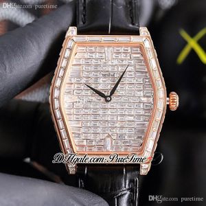 TWF Malte Paved Baguette Diamonds Dial A21j Automatik Herrenuhr Roségold Iced Out Diamant Lünette Schwarzes Lederarmband Super Edition Schmuckuhren Puretime 05d4