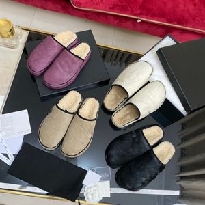 2022 Hausschuhe Sandalen Damen Designer Slides Stoff Gummifell Baumwolle Außensohle Grasgrün Dicker Boden Slipper Keil Flauschiges Resort Schwammschieber