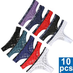10PSC Women's Thong Lace Solid Color Underwear Soft Comfortable Underpants Sexy Pantys Intimates Lingerie Low-Waist G-string 220426