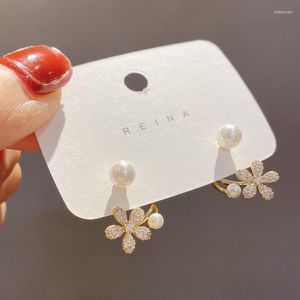 Stud Korean Light Luxury Imitation Pearl Flower Earrings for Women Fashion Crystal Elegant Jewelry Party Giftsstud Kirs22
