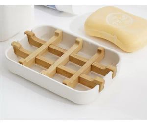 Creative Modern Simple Bathroom Anti Slip Bamboo Fiber Soap Dish Tray Holder 13.2x8.5x2.5cm June23