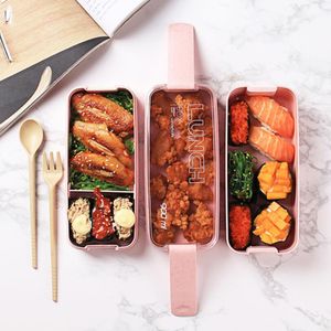 900 ml Lunchbox, 3-lagiges Weizenstroh, Bento-Boxen, Mikrowelle, Geschirr, Lebensmittelaufbewahrungsbehälter, Lunchbox