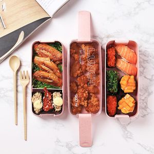 900ml Lunch Box 3 Layer Wheat Straw Bento Boxes Microwave Dinnerware Food Storage Container Lunchbox