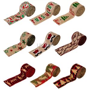 Christmas Present Wrapping Ribbon Meters Roll Burlap Xmas Star Deer Tree Socks Pattern DIY Wreaths Decorations DD