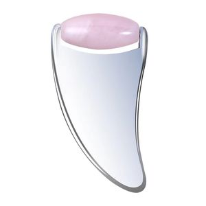 Vendita calda 2 in 1 massaggiatore facciale anti invecchiamento rullo di giada naturale rosa rosa acciaio inossidabile Gua Sha rassodante per la pelle viso collo ascensore raschiatura strumenti di massaggio