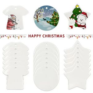 Sublimación impresa en blanco Cerámica Decoración navideña Ornamento colgante colgantes en blanco para el bricolaje B0527A09