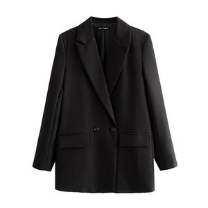 Blazer nero da donna Abbigliamento da ufficio moda Cappotto blazer doppiopetto Tasche maniche lunghe vintage Capispalla femminile Top chic 220402