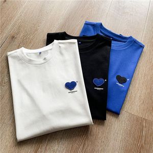 Camisetas masculinas verão bordado em forma de coração camisetas masculinas femininas