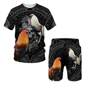 Cool Rooster Hunting Camo 3D Print krótkie tulei T-shirt Męskie spodenki 2PC Set Set TrackSuits Summer Mash