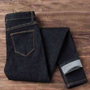 Dżinsowe spodnie w talii Damskie jesienne zimowe zimowe szczupły rozciąganie chude dżinsy czarne zagęszczone Casualne dziewiąte ołówki Kobieta L220726