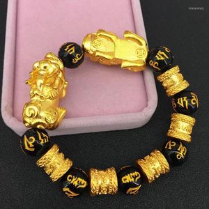 Braccialetti con ciondoli Bracciale in oro Imitazione Vietnam Shakin Mantra a sei caratteri Perline Sabbia Buona fortuna Gioielli cinesi Double PixiuCharm Inte22