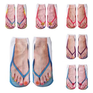 Roliga 3D -flip flops trycker fotled strumpor barn män kvinnor sockor tofflor sport bomulls anklet lågklippt sneakers tränare skor sandal tryck hosier underhållande