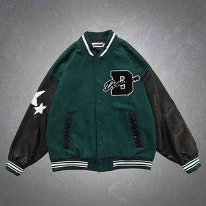 Streetwear Hip Hop Furry Stars Letters Brodery Patchwork Baseball Jackets Mens Harajuku Oversize Loose Varsity Coats Unisex T220728