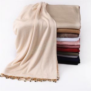 Fashion Cotton Jersey Hijab Sconhas com miçangas esticadas jesey hijabs lenços mulheres mulheres mole a cabeça envolve lenços de cabeça embrulhando muçulmanos