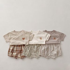 Set di abbigliamento 2022 vestiti estivi per bambina grattugiata maniche corta maniche per neonati comodo cotone a quadri 835