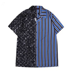 Luis Vuittons 2022 Europa Europa Itália Mens de alta qualidade Camisetas pólo T Spring Summer Men casual Jacquard Blue Stitching Shirt