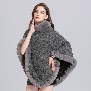 SWONCO Girocollo con cappotto invernale in pelliccia per donna Moda femminile Poncho in lana per gatti e mantello invernale per giacche donna 201214