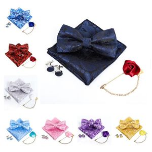 Bow Ties Düğün İpek Dokuma Erkekler Butterfly Tie Lüks Altın Kırmızı Mavi Çiçek Bowtie Cep Meydan