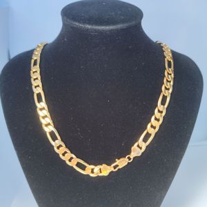 10 mm italiensk Figaro länkkedja herrhalsband 21 tum 55 cm 14 k gult guld STÄMPLET Mässing Fin solid